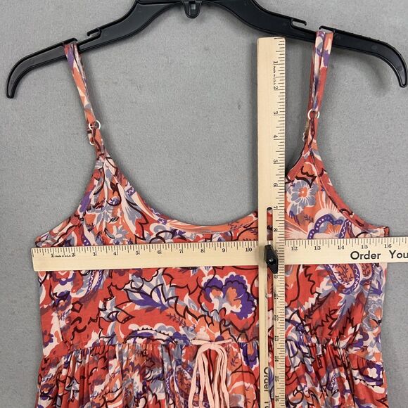 Free People Dress Women Small Red Boho Floral Beaded Jewel Tiered Coastal Resort - Picture 12 of 16